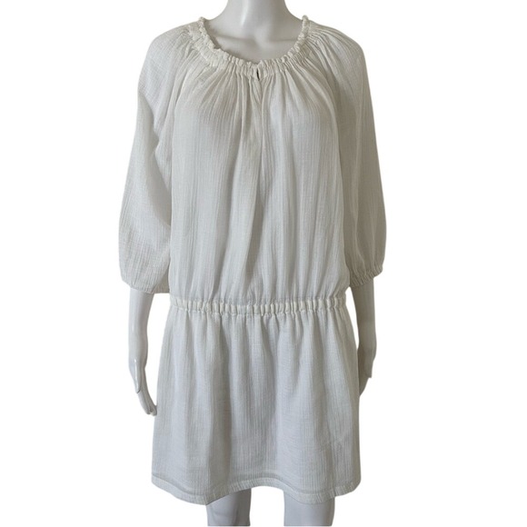 J. Crew Dresses & Skirts - J. Crew White Cotton 3/4 Sleeve Elastic Waist Beach Cover Up Dress Small